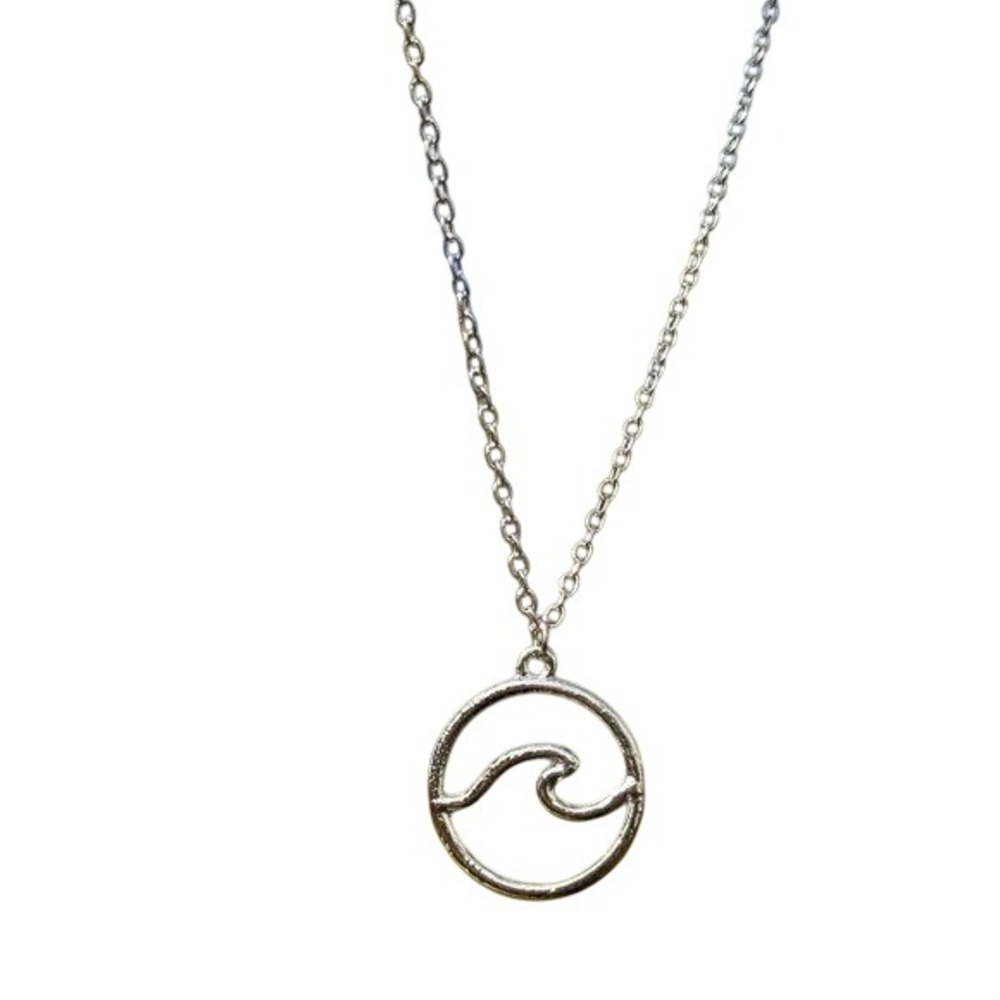 Silver Tone Wave Pendant Adjustable Necklace Beach Ocean Surfer NEW